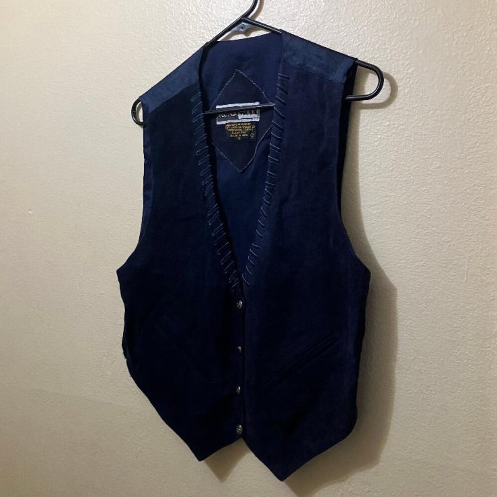 Vintage Mona Mode Women's Black Suede Leather Cowgirl Western Vest Size Medium